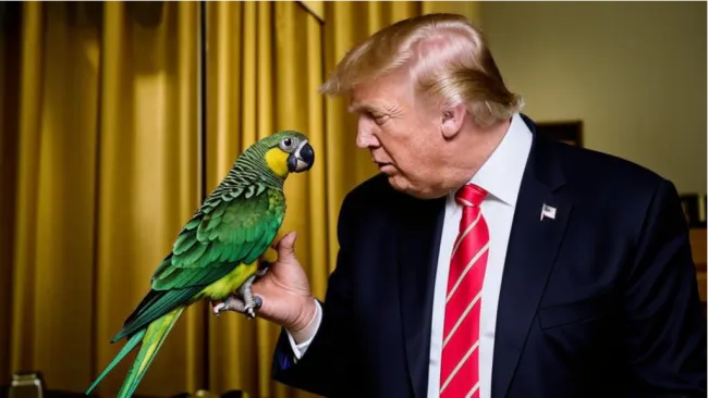 Trump met papegaai Trump met papegaai