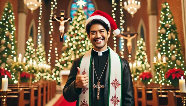 priester met kerstmuts priester met kerstmuts